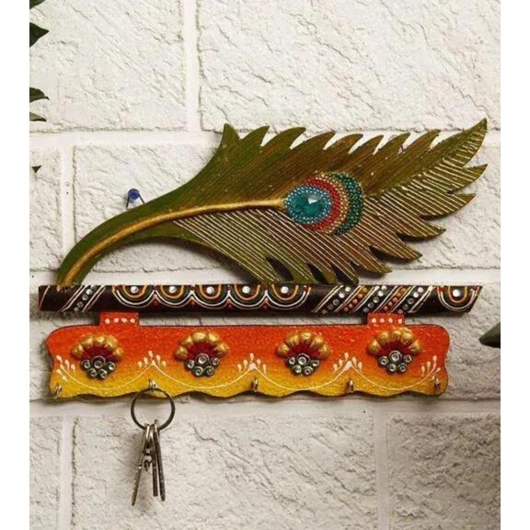 Wooden Peacock Pankh Design Key Holder