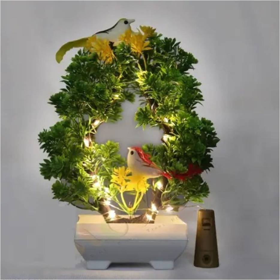 Artificial Bonsai Plant, 2 Sparrow with LED Light