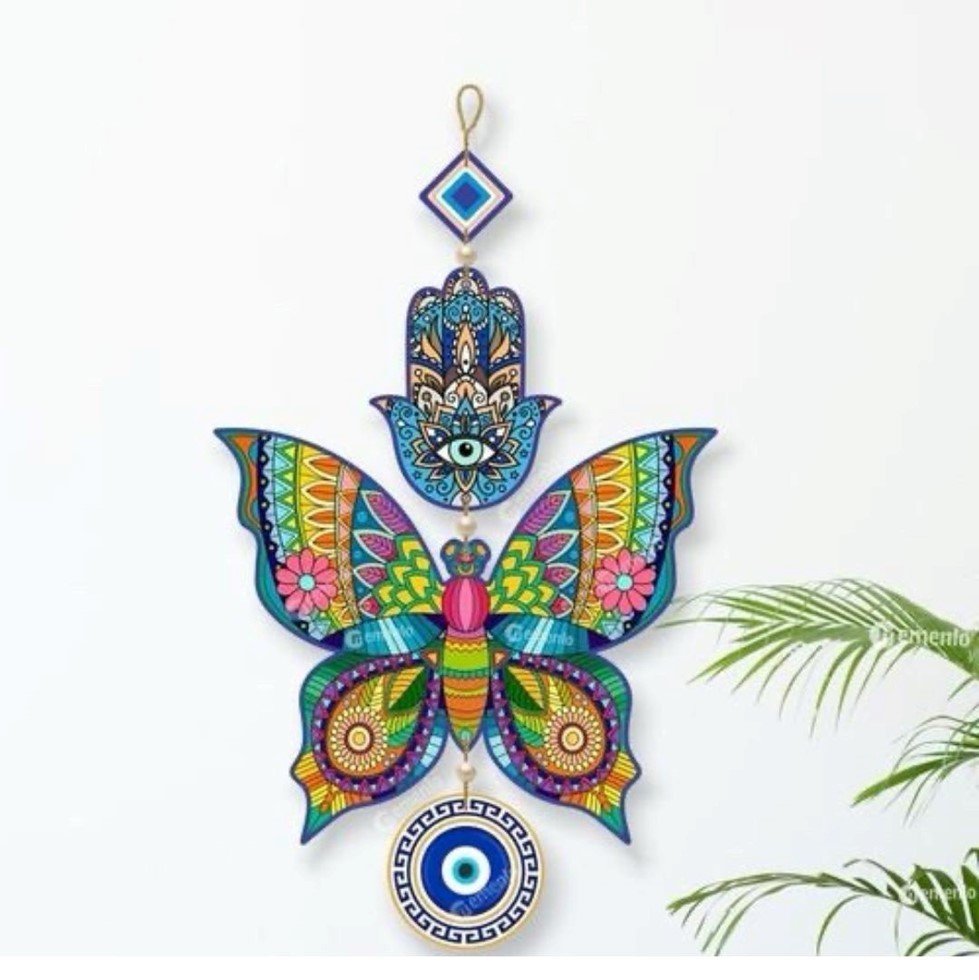 Wooden Butterfly Evil Eye Hanging for Positive Vibes and Decoration